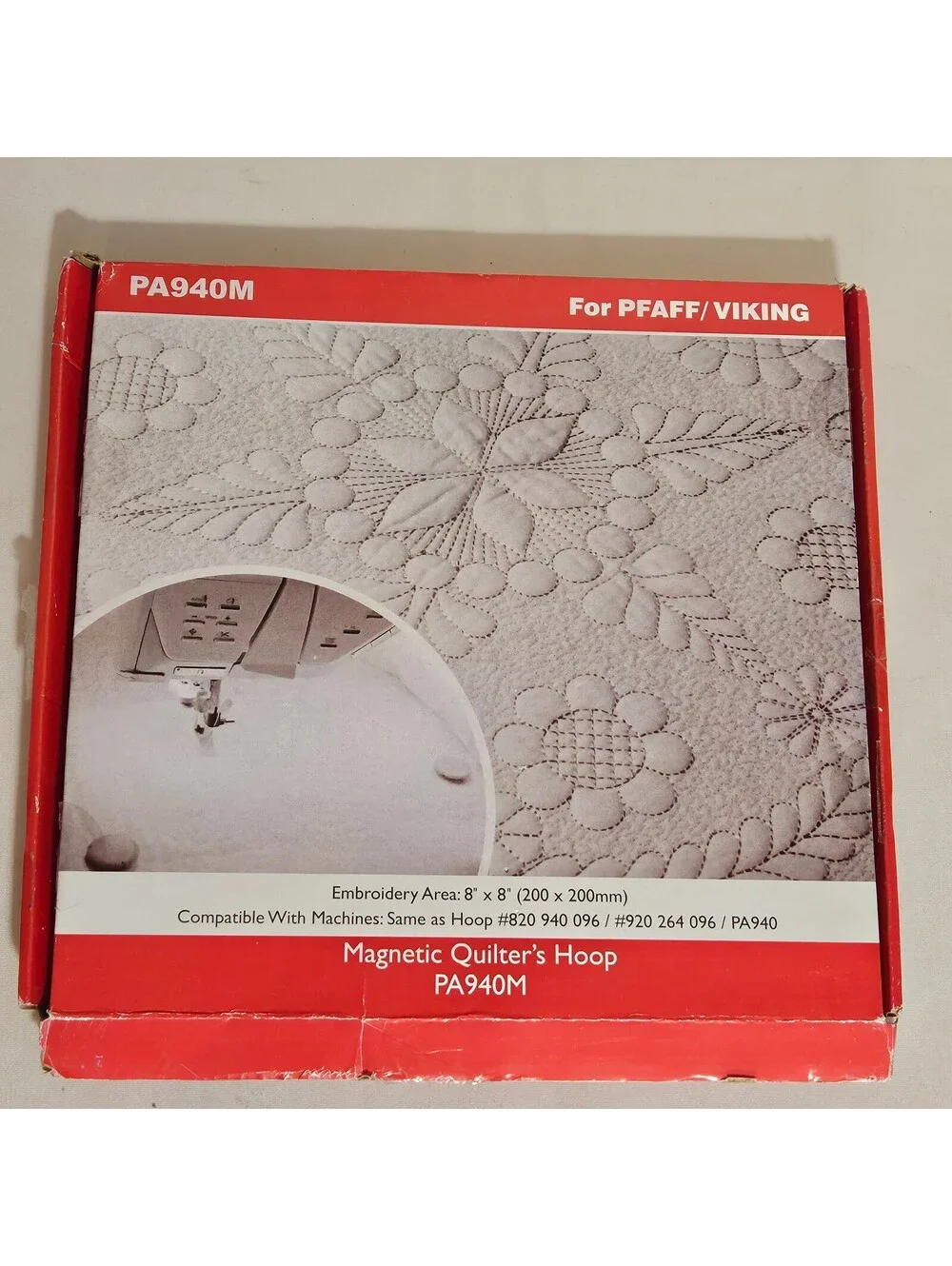Pfaff Viking Magnetic Quilter's Hoop PA940M 8x8 White Metal Quilting Frame